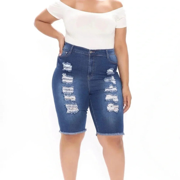Pants - Fashion Nova Distressed Bermuda Short Jeans Size 13